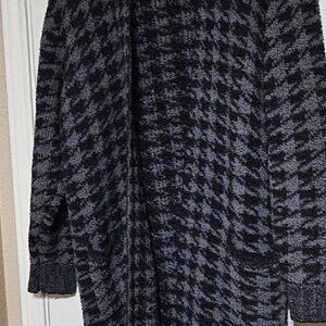 Skims Cozy Knit Houndstooth Unisex Plaid Robe Black Gray